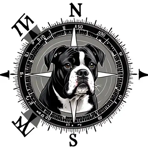 Compass Background With Boxer Dog In Middle