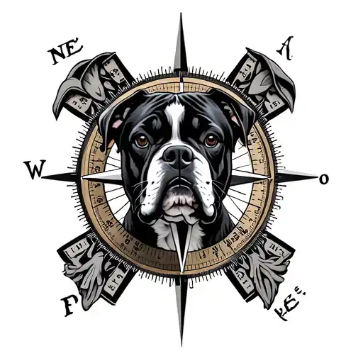 Compass Background With Boxer Dog In Middle Surrounded