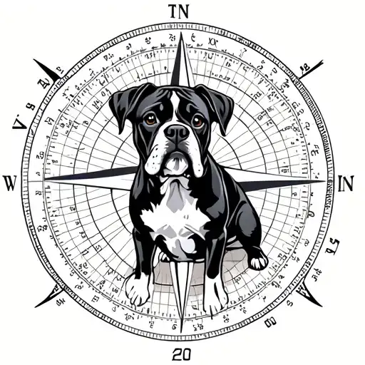 Compass Background With Boxer Dog In Middle Surrounded With Coordinates In The Compass