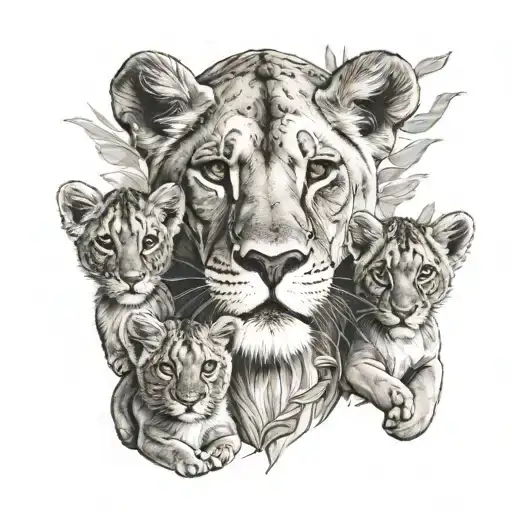 Lioness And Cubs Daimond Moon And Back