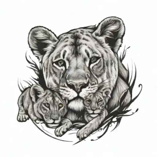 Lioness And Cubs With Daimond Moon And Back