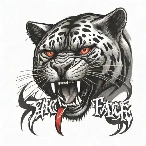 Panther Growling With Red Eyes With Word Sacrifice Written Above Its Head