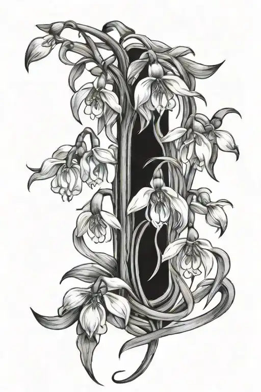 Long Singular Vertical Vine With Snowdrops Growing From It