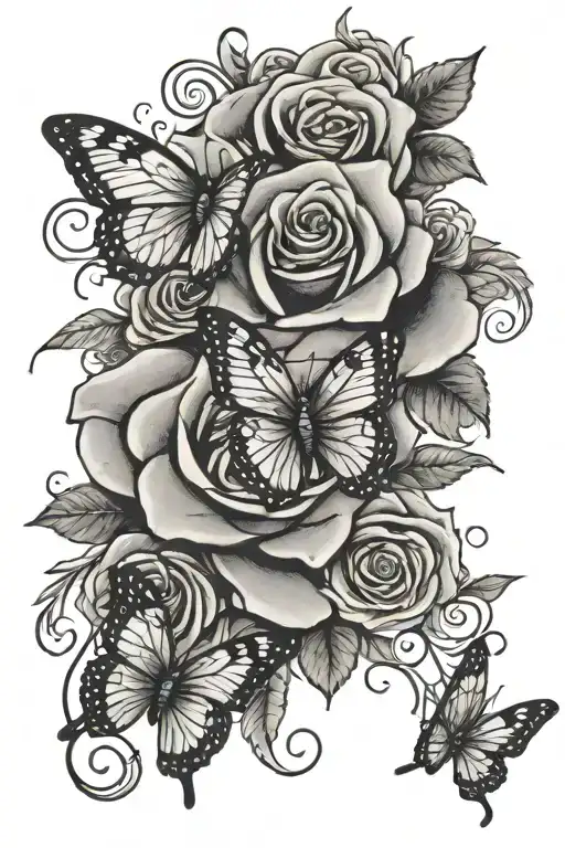 Rose With Two Butterflies And The Initial J And I Cursive With Hearts