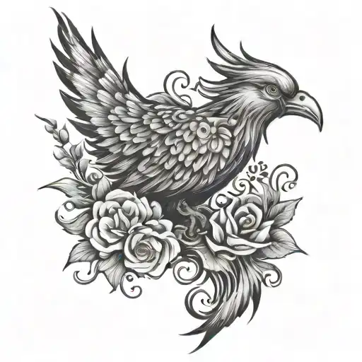 Phoenix Bird And Flowers Coming