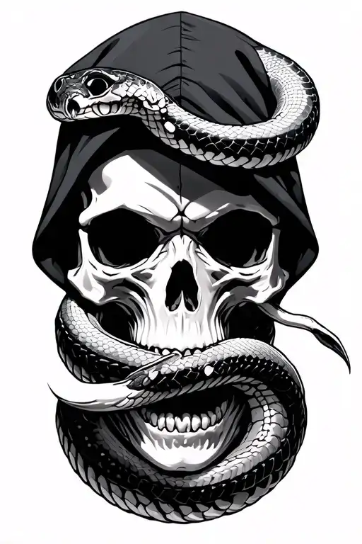Skull With Hood Biting Snake Wrapped