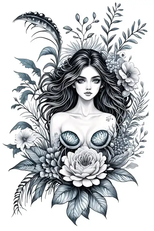 Ocean Sea Creatures Floral Tropical Feminine Island Mermaids Plants Jellyfish Flowers