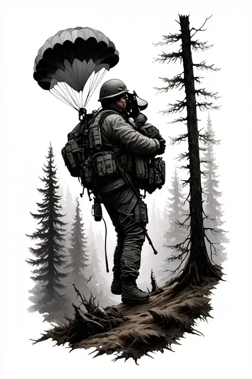 Parachute Soldier Forest Landscape