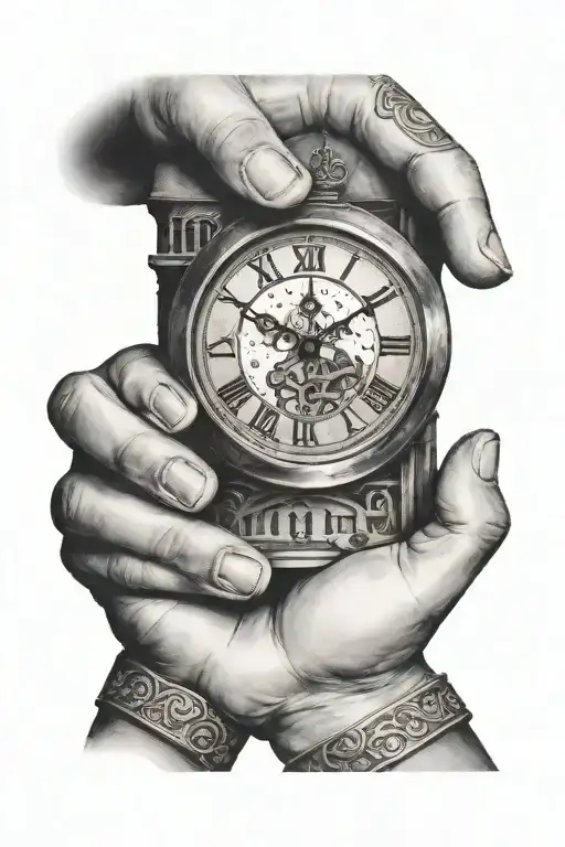 Open Hands Holding Stairs Leading To A Clock