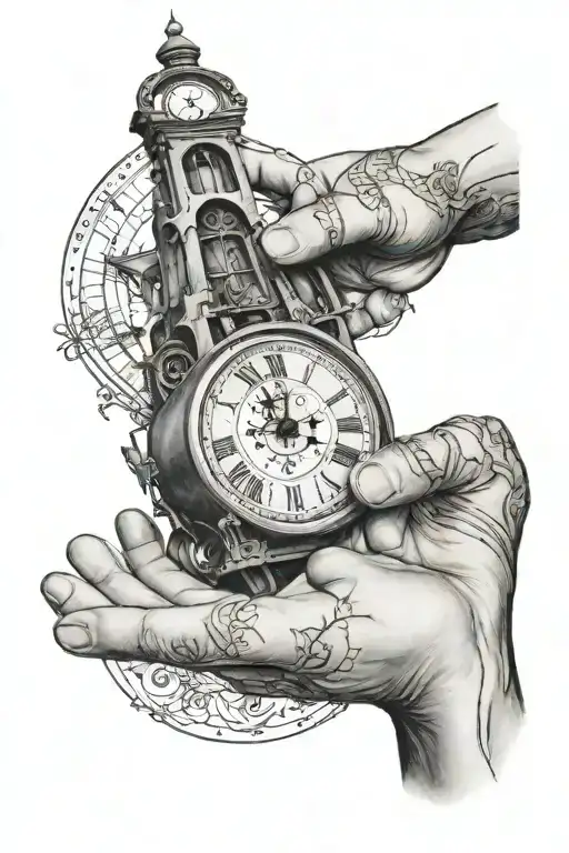 Open Hands Holding Stairs Leading To A Clock