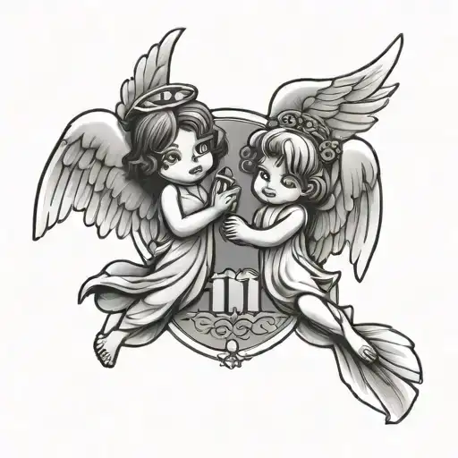 Two Cartoon Angels Holding A Paper With A Birthday Written In Roman Numbers On The Paper