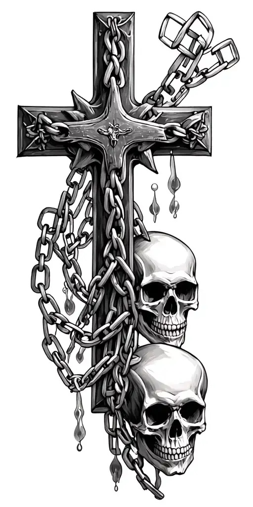 Cross With Chains And Skulls