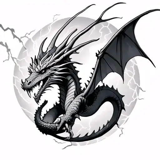 Dragon Flying With Lightning Storm