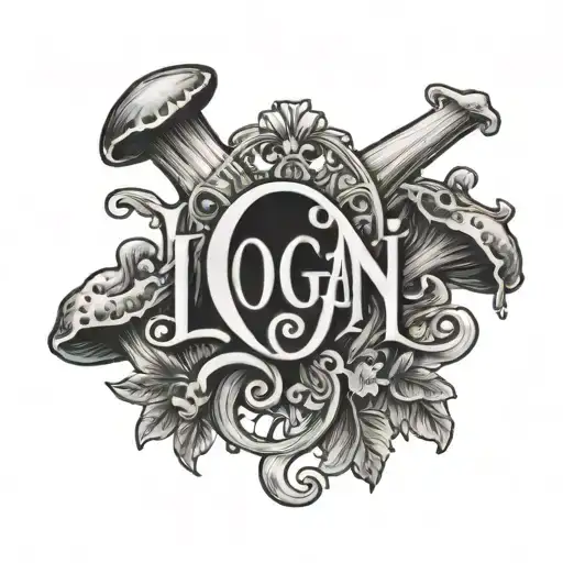 The Name Logan In Old English Script With Shrooms