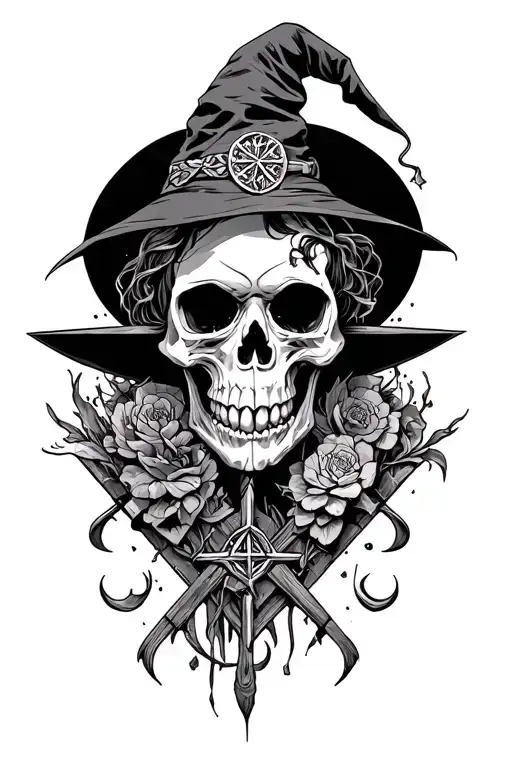 Skull And Witch Symbol Incorporating Elements