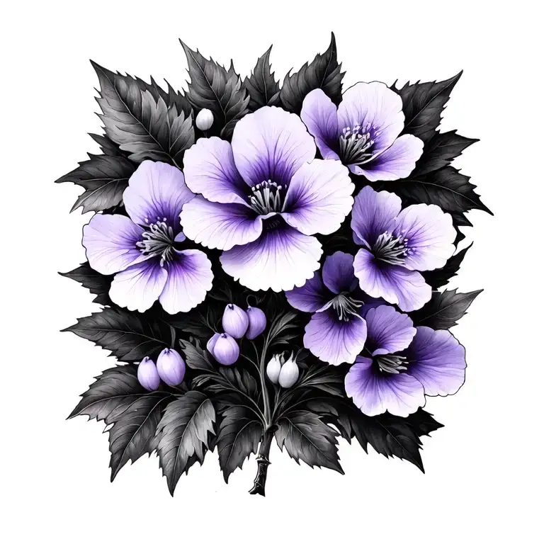 Doogwood Branch And Violet Flowers