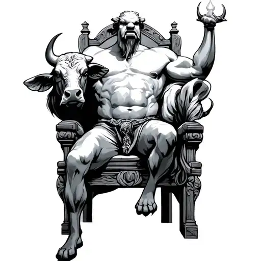 Bull Sittin On A Throne With His Left Leg Protesis