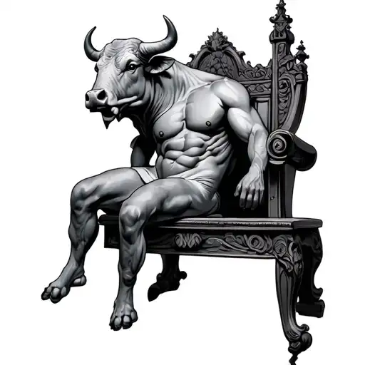 Bull Sittin On A Throne With Human Body