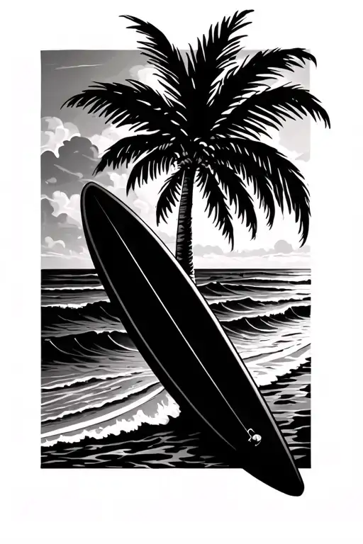 Beach Palm Tree Surfboard