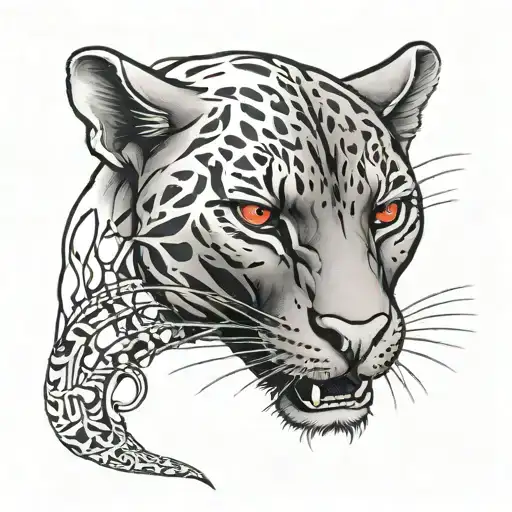 Panther With Red Eyes With The Word Sacrifice Written In Its Mouth