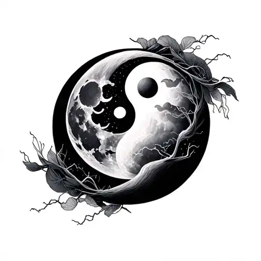 Cardiogram Passing Through Yin-yan And Moon