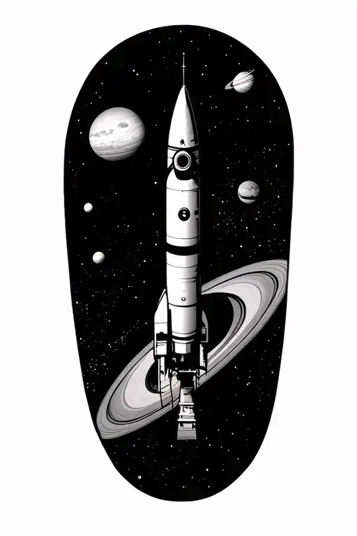 Ominous Solar System With Saturn V Rocket