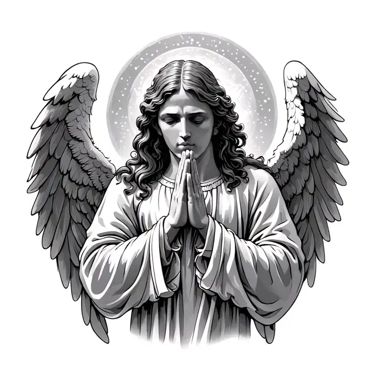 Angel Gabriel With Protective Wings That Is Praying