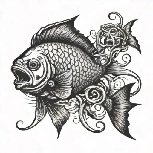 Fish In Lake Surounded By Fishing Hook