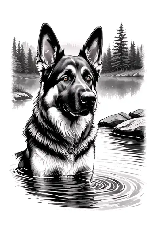German Shepherd Beside River Flowing