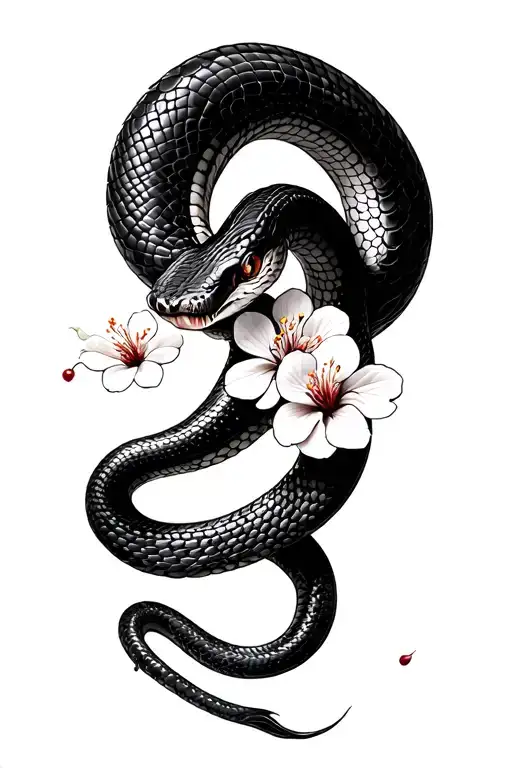 Snake With Cherry Blossom