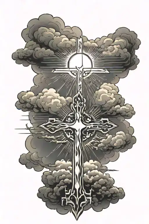 Storm Clouds With A Cross And Sun Behind It