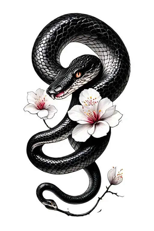 Snake Coat The Leg With Cherry Blossom