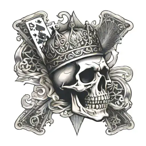 Skull With Royal Flush Hand In Spades Above