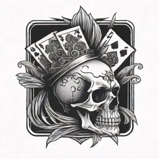 Skull With Royal Flush Hand In Spades Above