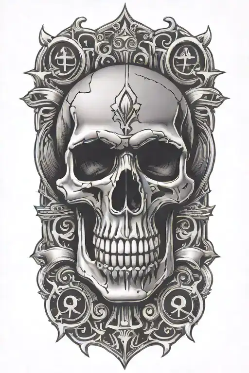 Skull With Royal Flush Hand In Spades Above