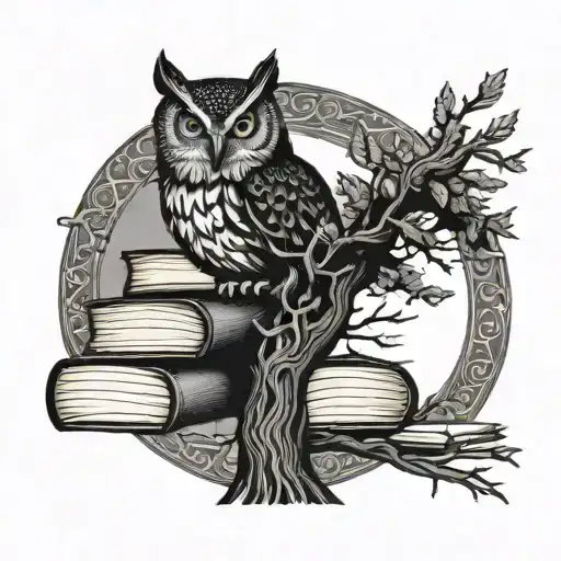 Books Tree Owl Full Moon