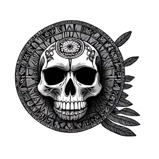 Mexican Aztec Calendar With Skull