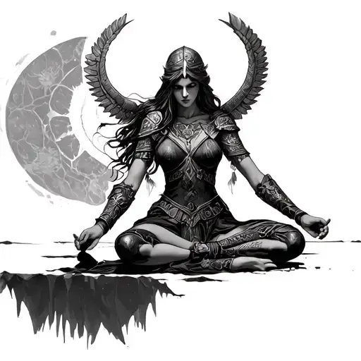 Valkyrie Mourning Over Fallen Warrior Meditating