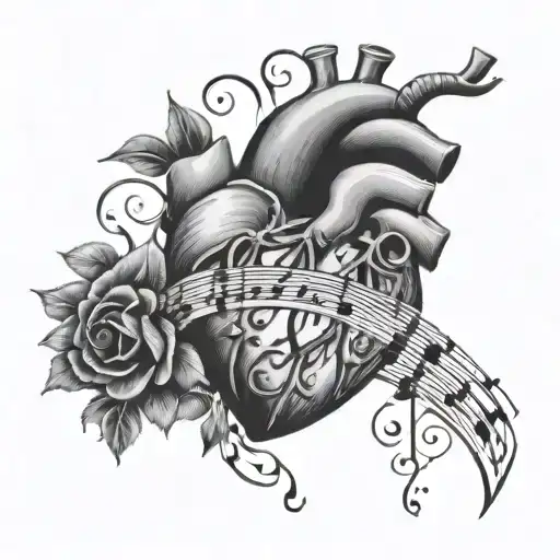 Human Heart And Flowers And Music Notes