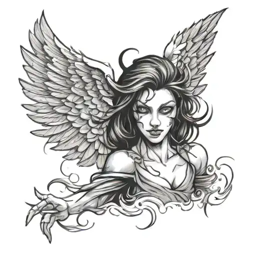 Half Demon Half Angel Flying Up Forearm