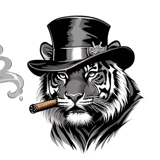 Tiger With Top Hat Smoking A Cigar