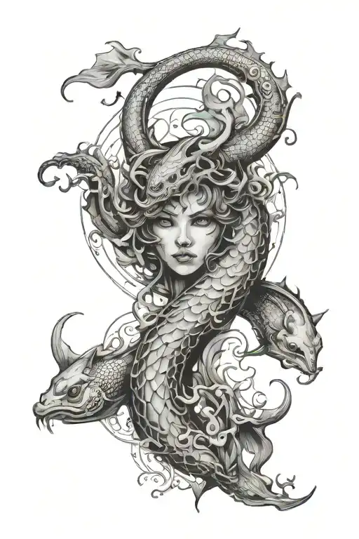 Demon Pisces Zodiac Sign Combined With Landscape
