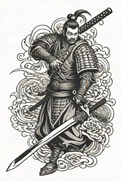 Samurai Katanas In Ground On Forearm Mix Sleeve