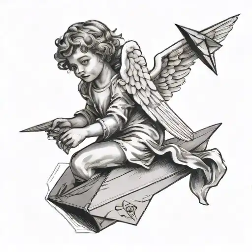 Angel In A Stamp Catching A Paper Airplane
