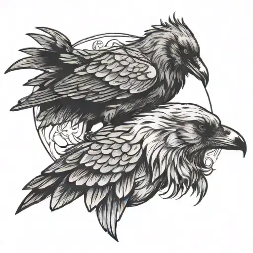 Raven And Wolf Looking Forward