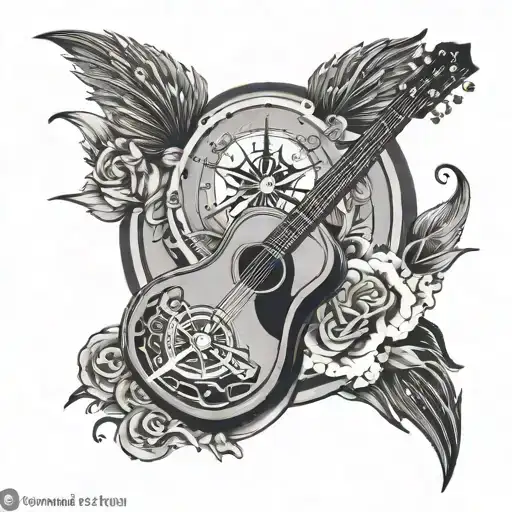 Design A Tattoo Of A Guitar With A Compass Rose
