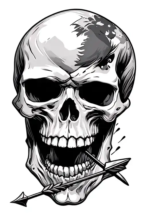 Side Profile Skull With Arrow Through Mouth Open