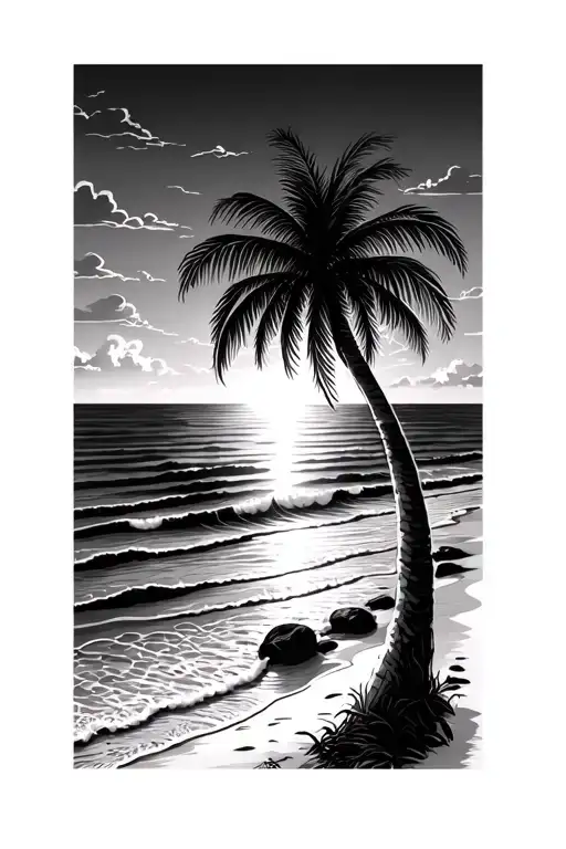 Palm Tree Beach Sun Setting