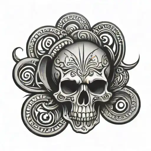 Simple Tribal Design Behind A Skull