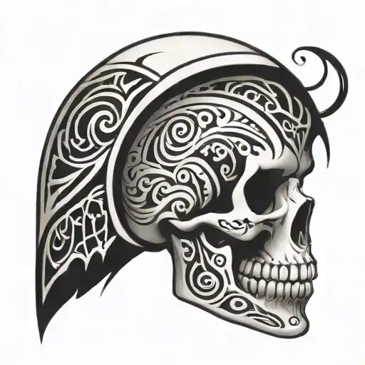 Simple Tribal Design Behind A Skull